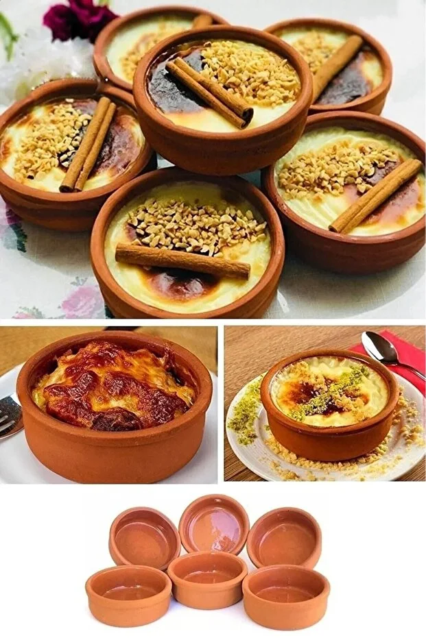 6'lı Sütlaç Çömlek Kase Güveç Seti Fırın Kase Güveç Kabı Sufle Kabı Sütlaçlık Güveç